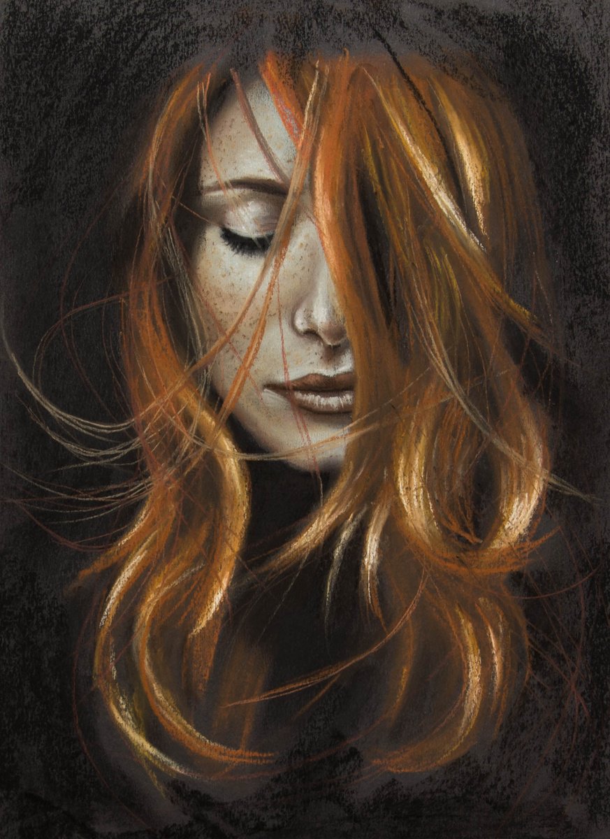 Photorealistic Portrait Pastel Drawing By Inna Medvedeva, 10 X 14, Sun Kissed, Original Artwork