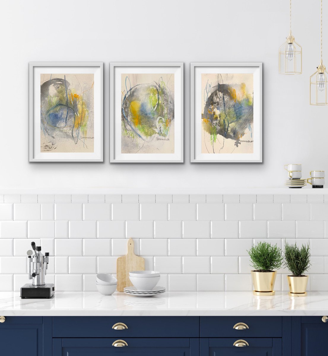 Expressive Abstract Acrylic Painting By Kirsten Schankweiler, 35 X 16", Refresh Yourself I-Iii, Original Artwork