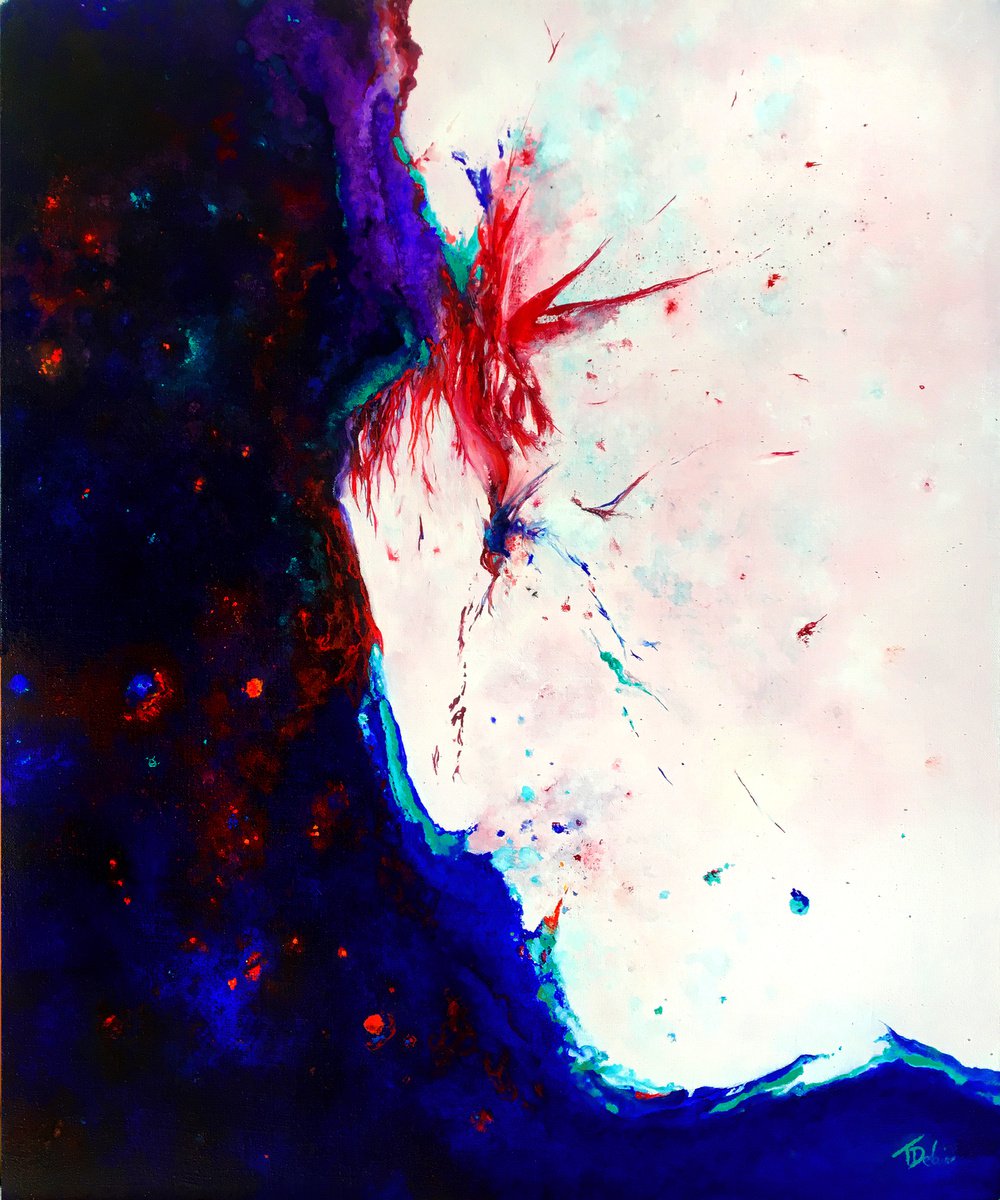 Organic Abstract Oil Painting By Theophile Delaine, 20 X 24", Silence, Original Artwork