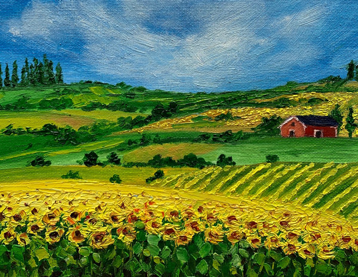Tuscan sunflowers field ! Oil painting ! by Amita Dand