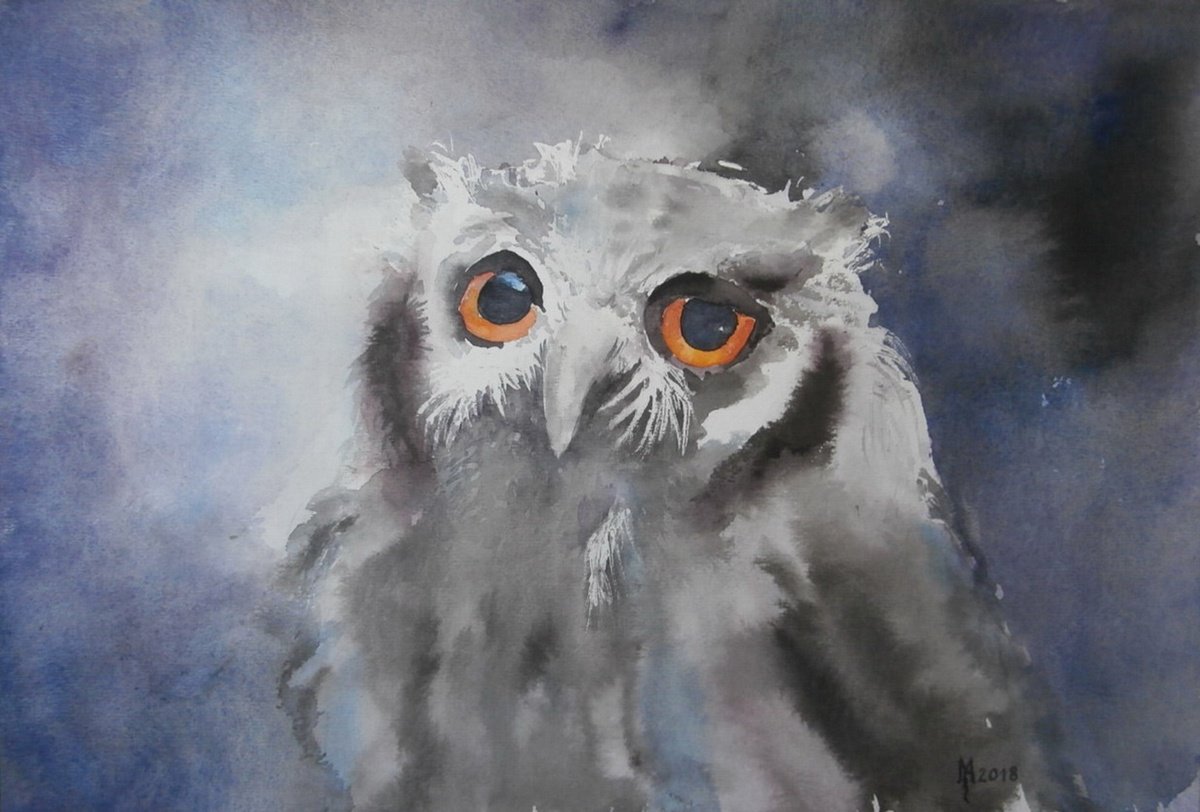 Impressionistic Animal Watercolour By Zoran Mihajlovic Muza, 15 X 11", Night Guard, Original Artwork