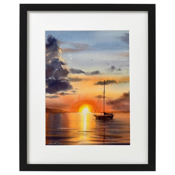 Sailing yacht and fire sunset #3