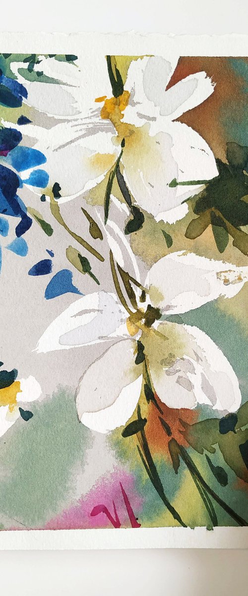 White Watercolor Florals by Anja Boban