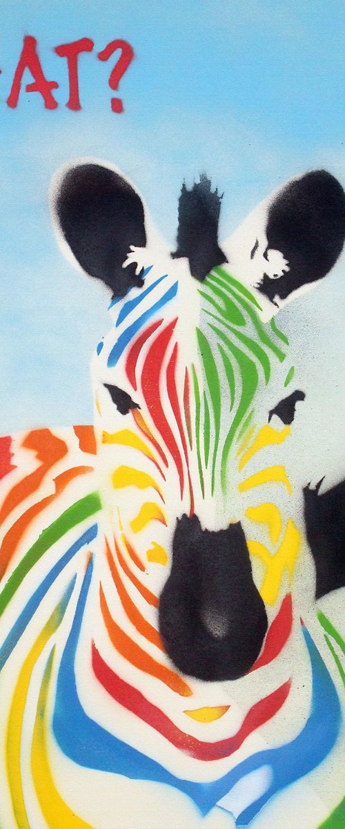 What? Zebra (on a box canvas). by Juan Sly