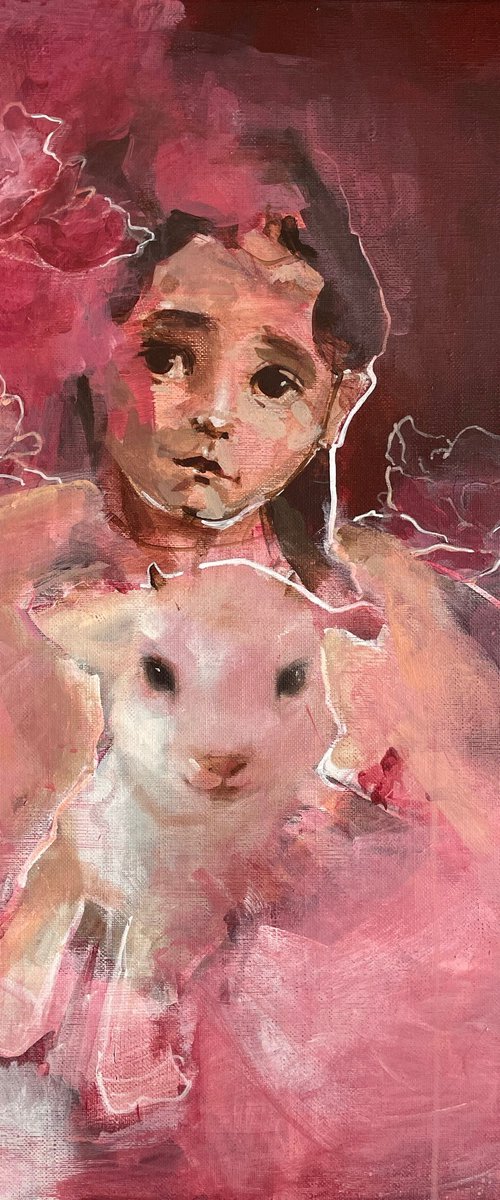 “With the baby goat” by Lesia Mykhniuk