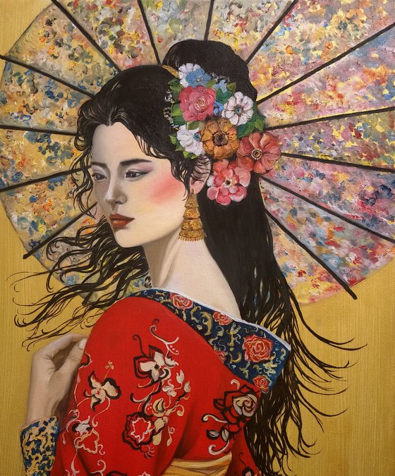 Geisha in a red kimono