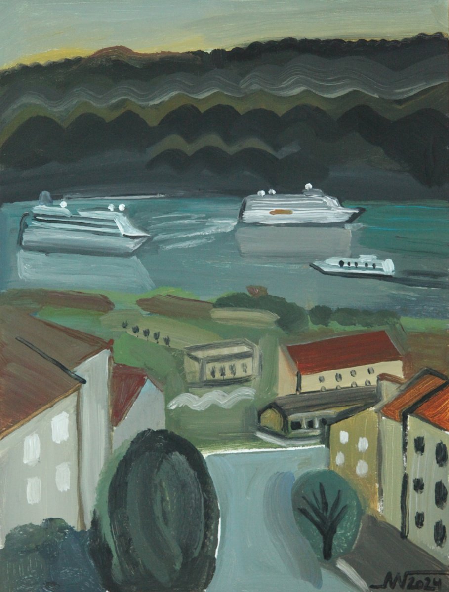 Landscape Acrylic Painting By Marina Gorkaeva, 12 X 16", Dobrota, Original Artwork