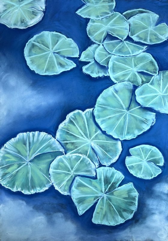 Water lilies on the water Pastel