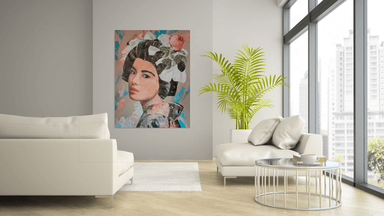 Mysterious Rose Collection - Mineko - Orient - Art-Deco - Portrait - XL LARGE PAINTING