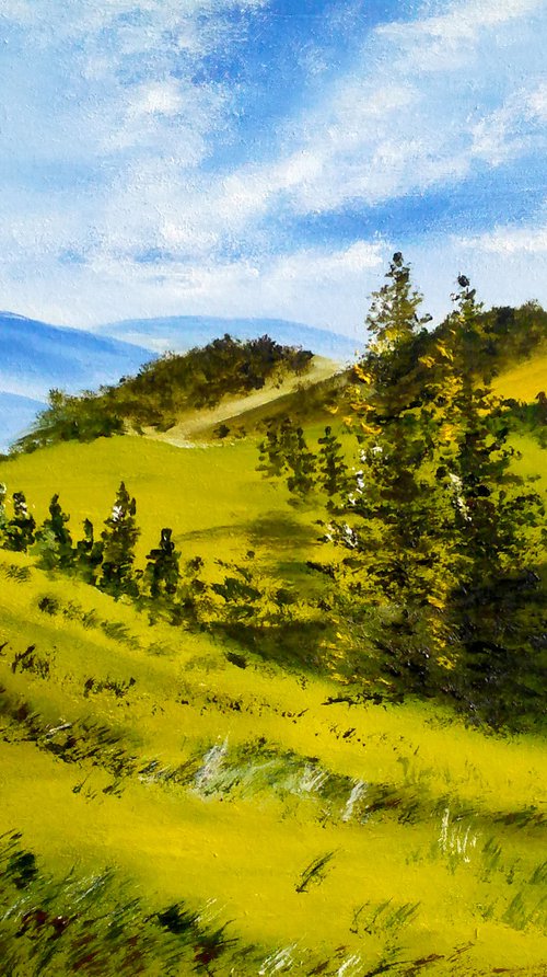 Carpathians Painting Mountains Original Art Ukraine Landscape OIl Artwork Horse Home Wall Art 16 by 12" by Halyna Kirichenko by Halyna Kirichenko