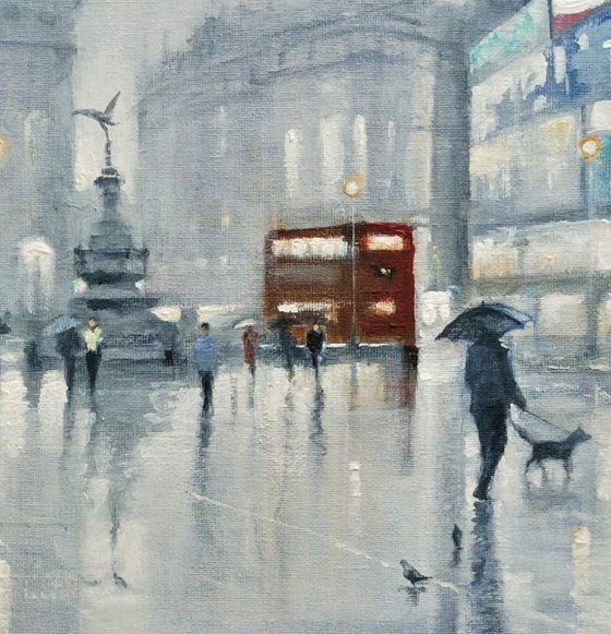 Evening rain  Piccadilly, London