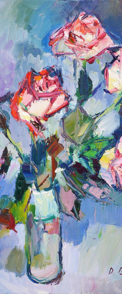 Christmas roses ( palette knife original oil painting ) by Dima Braga