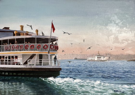 Morning Ferryboats in Bosphorus.