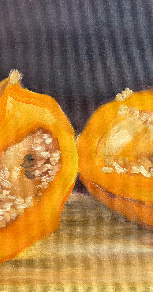A small pumpkin cut in a half by Dmitry Fedorov