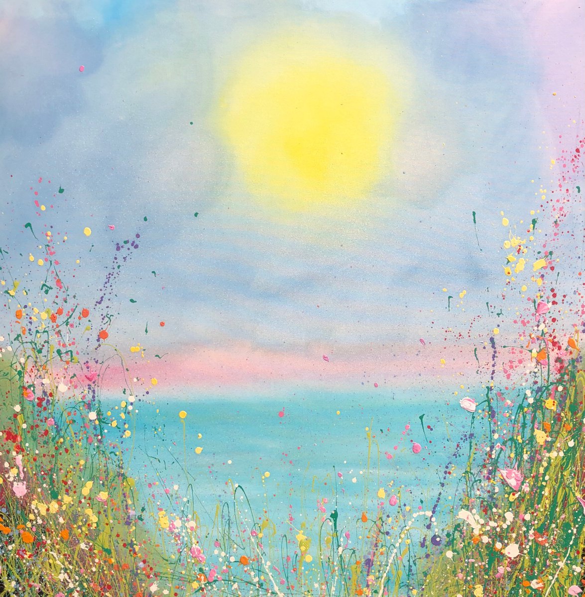 Impressionistic Landscape Oil Painting By Yvonne Coomber, 47 X 47", Summertime Kisses, Original Artwork