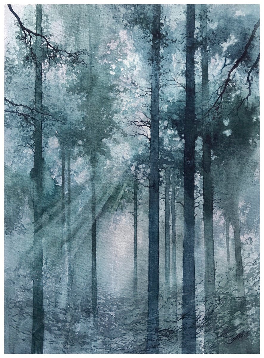 Impressionistic Landscape Watercolour By Nazar Grunyka, 13 X 17", Morning Forest, Original Artwork