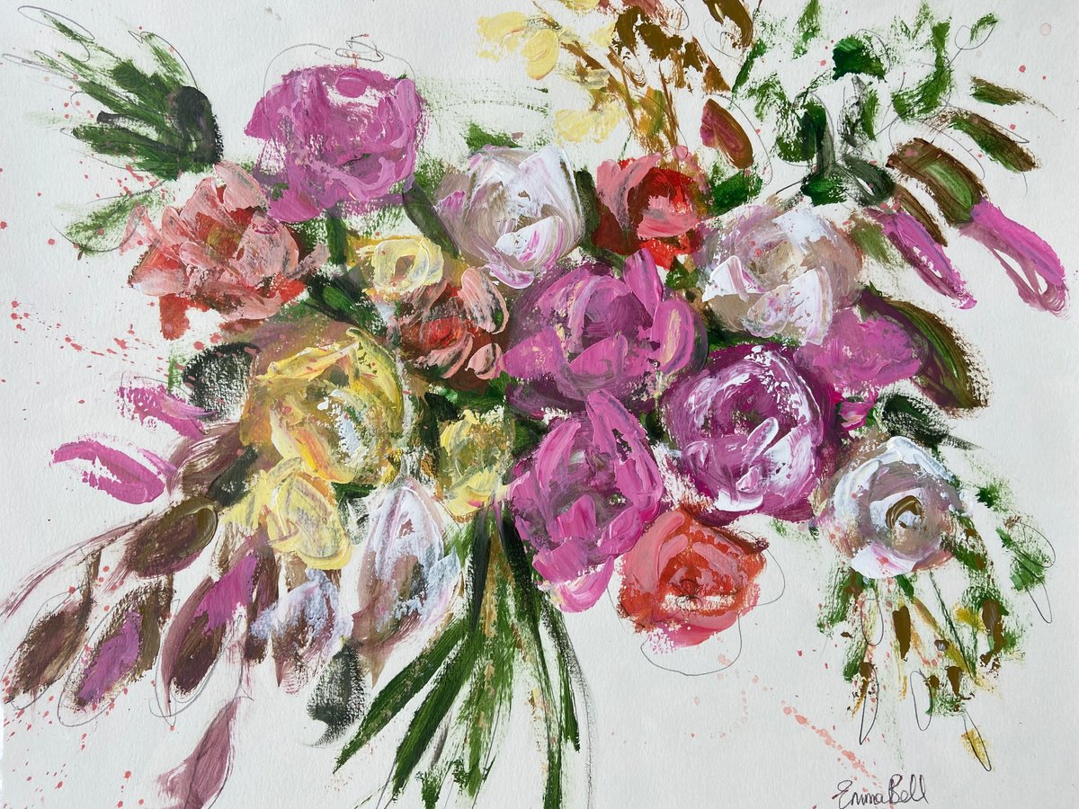 Bouquet Devine acrylic on paper by Emma Bell