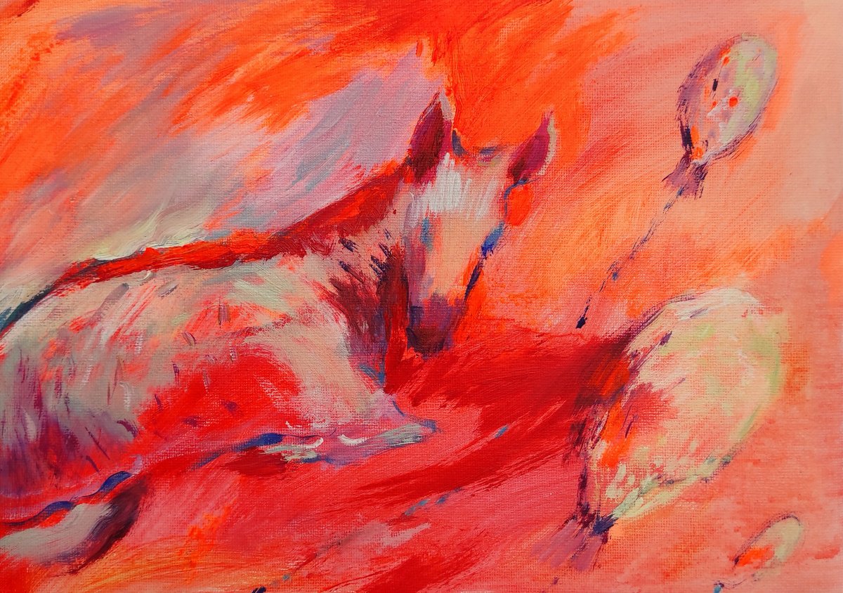 Impressionistic Animal Acrylic Painting By Tetiana Borys, 12 X 8", A Horse With Balloons, Original Artwork