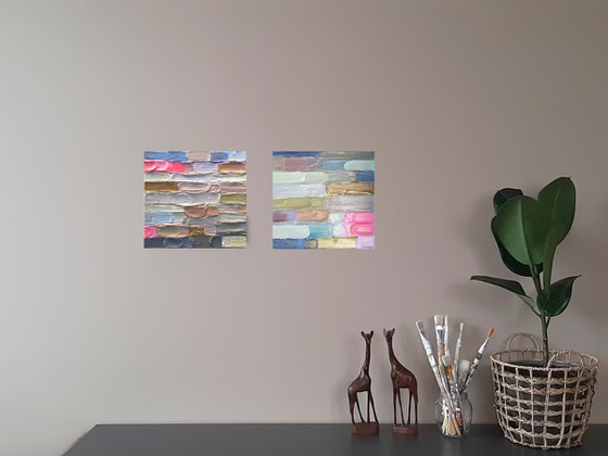 "Just Brushstrokes #7 and #8" (Rose and Golden Light) diptych