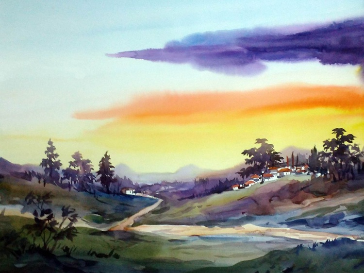 Beauty Of Himalaya Sunset Watercolor Painting Artfinder