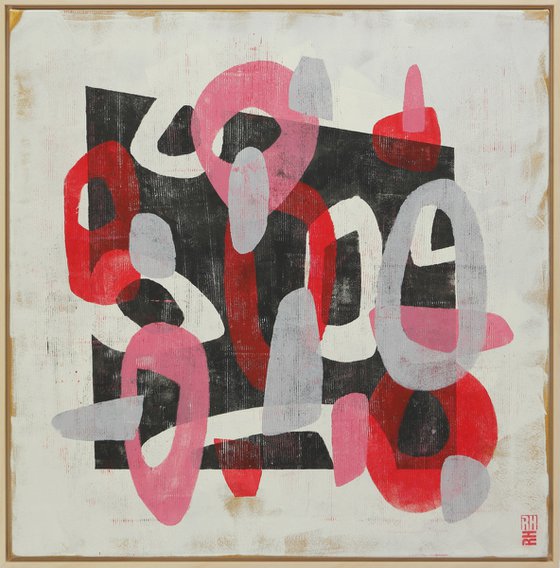 Round & Round in Red - Incl Frame - 95 x 95 cm - Ronald Hunter - 10J