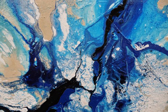 Oceans 140cm x 100cm Blue White Textured Abstract Art