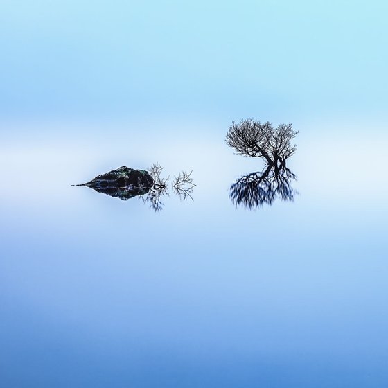 Be bold, be brave - Minimalist Blue - Scottish Loch and Tree