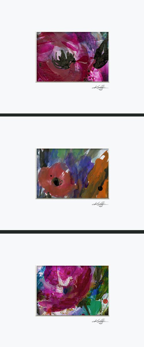 Abstract Floral Collection 10 - 3 Flower Paintings in mats by Kathy Morton Stanion by Kathy Morton Stanion