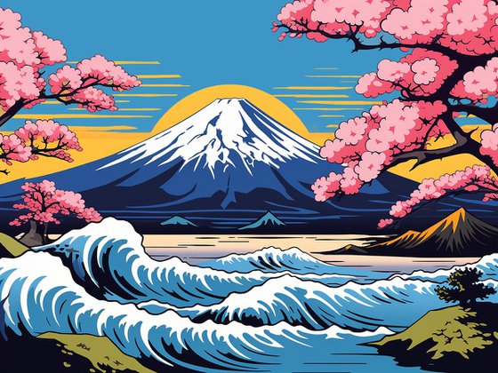 Mount Fuji and sakura blossoms