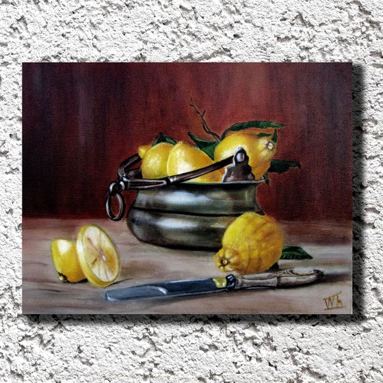 Still life with yellow lemons