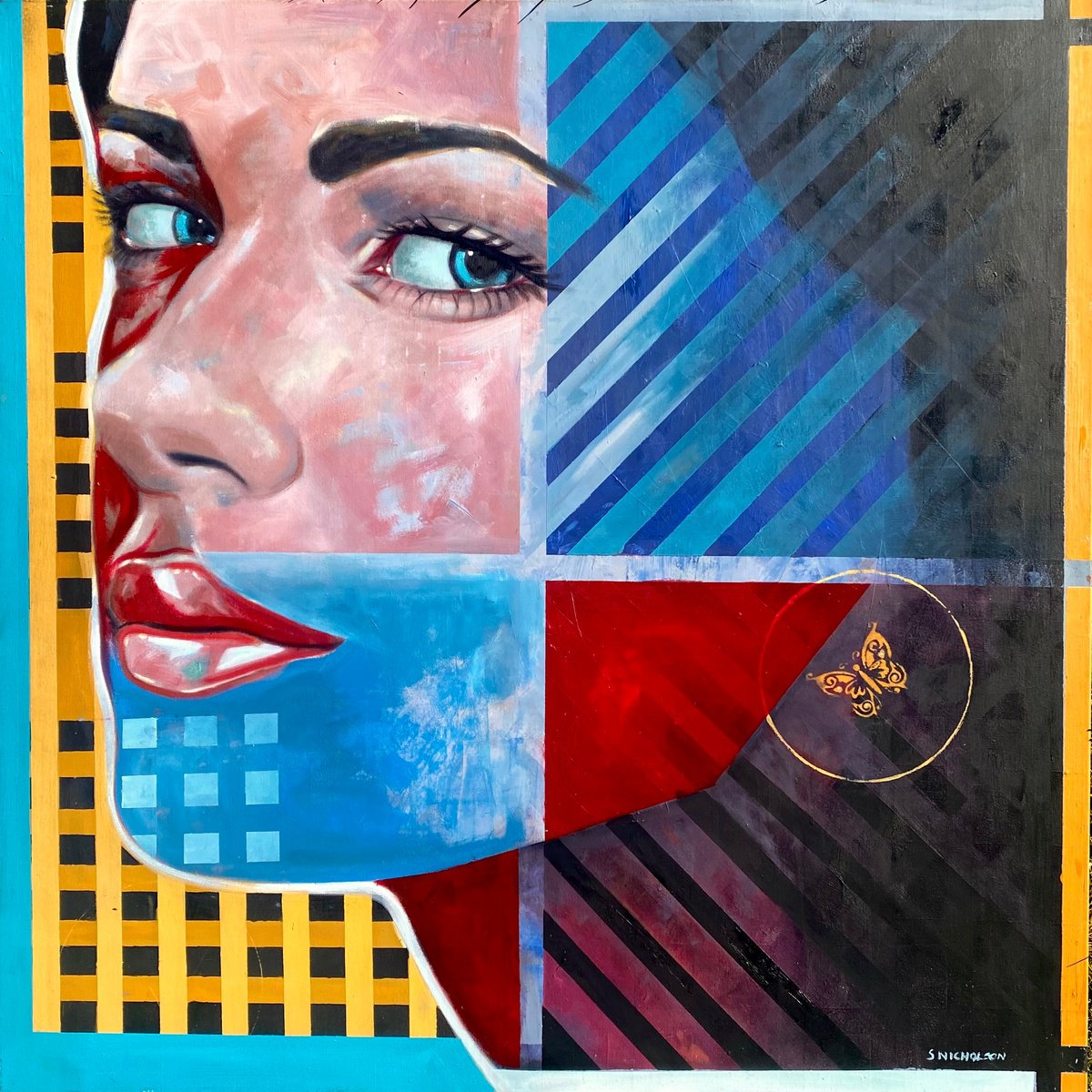 Abstract Portrait Oil Painting By Stevie Nicholson, 39 X 39", Gaze, Original Artwork
