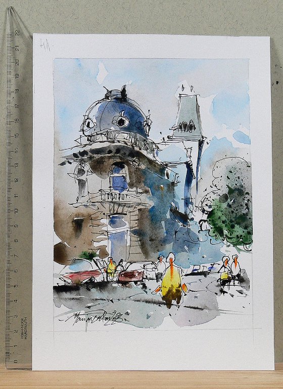 Bucharest Watercolor Art.