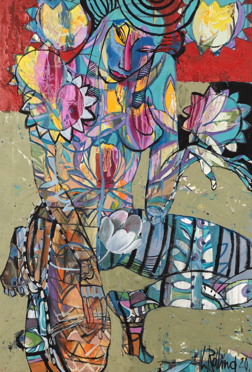 Organic Abstract Oil Painting By Yelena Ralina, 30 X 43", Angelic Clothes, Original Artwork