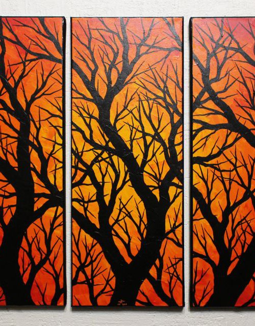 Triptych silhouettes branches. by Jonathan Pradillon