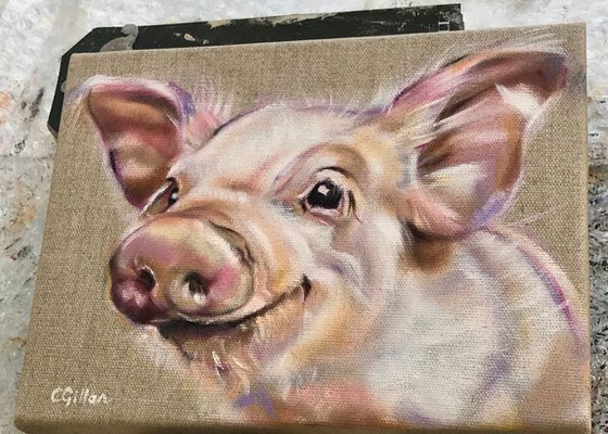 Posy Piglet Original Oil Painting Oil on stretched linen canvas