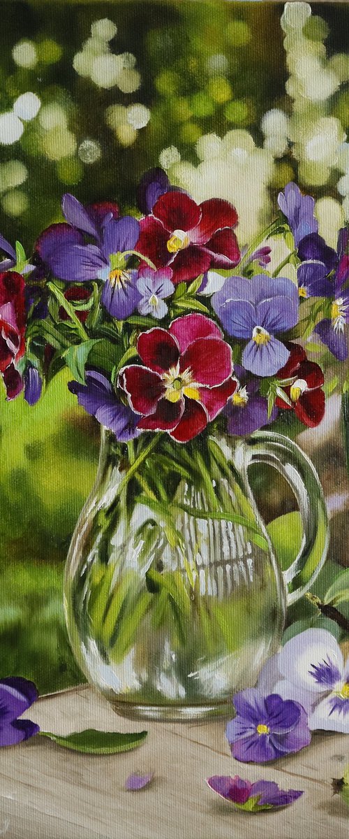 Pansies in Glass Jug by Natalia Shaykina