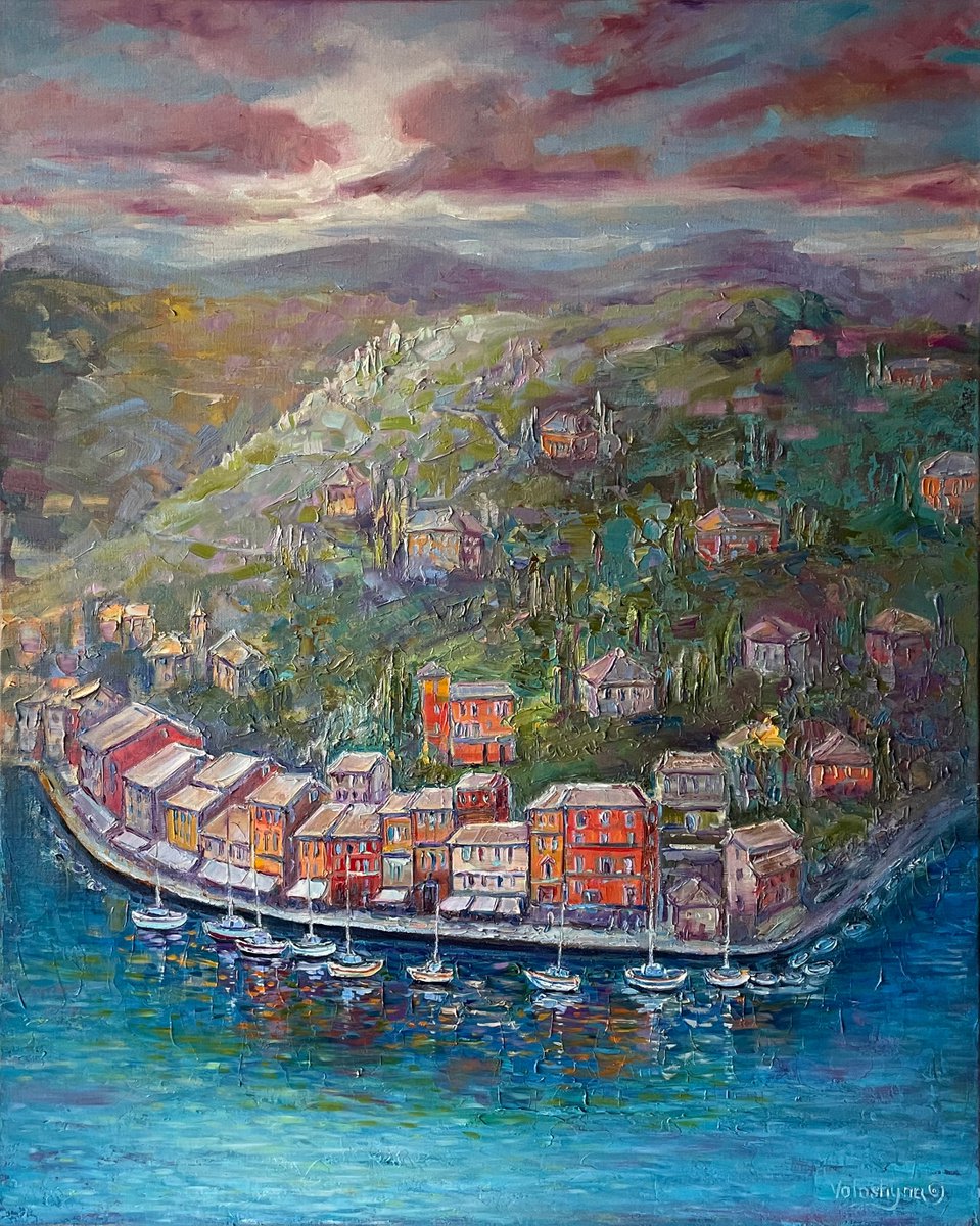 Seascape. Sea. Original oil painting. boatsin the sea by Mary Voloshyna