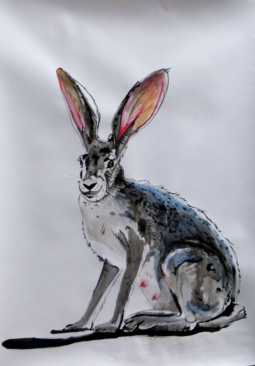 Photorealistic Animal Acrylic Painting By Soso Kumsiashvili, 24 X 33", Rabbit, Original Artwork