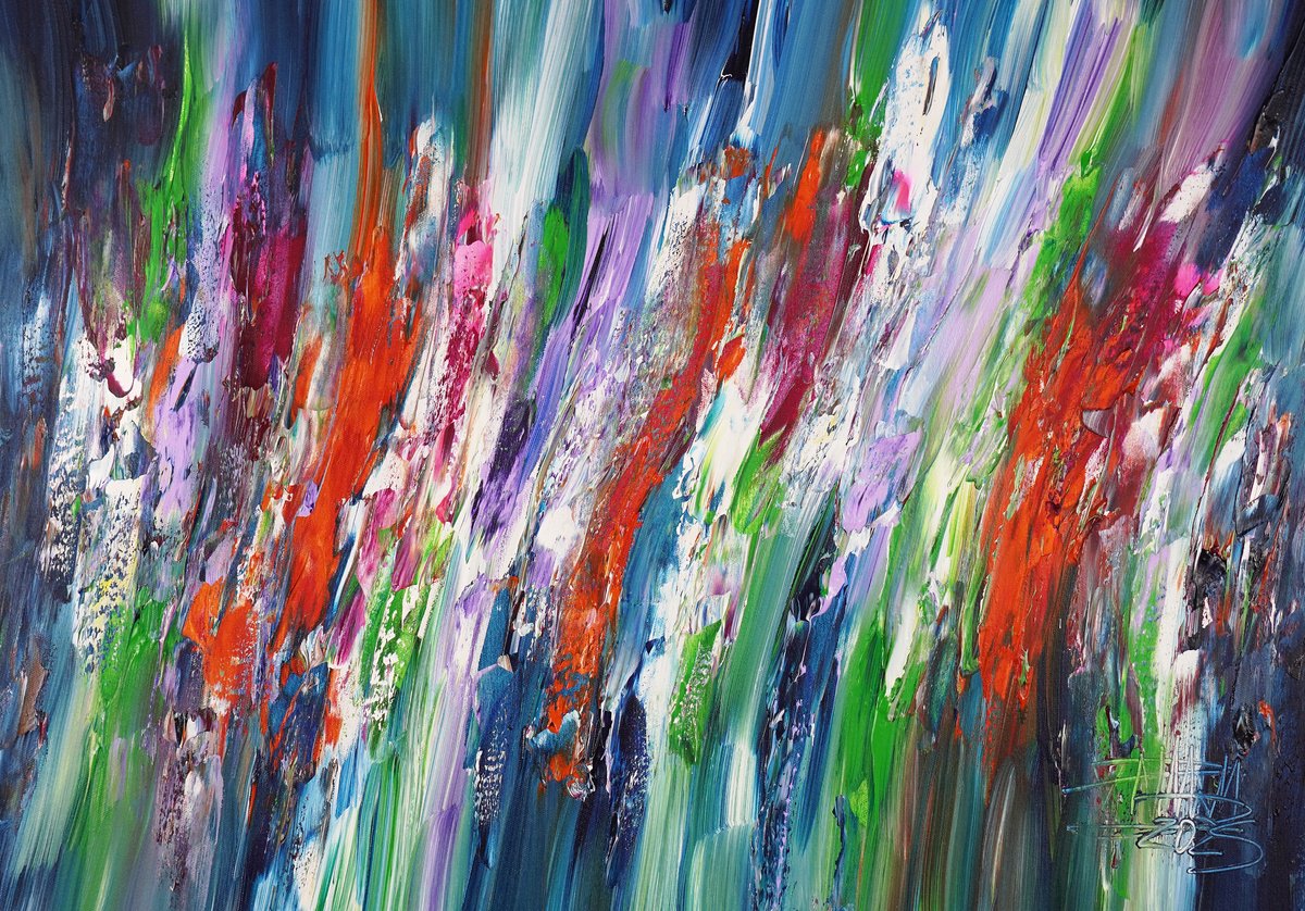 Abstract Acrylic Painting By Peter Nottrott, 39 X 28", Green Dreamworld A 2, Original Artwork