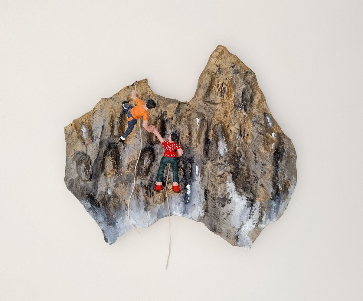 Impressionistic Portrait Sculpture By Shweta Mahajan, 14 X 13", Cliff Climbers, Original Artwork