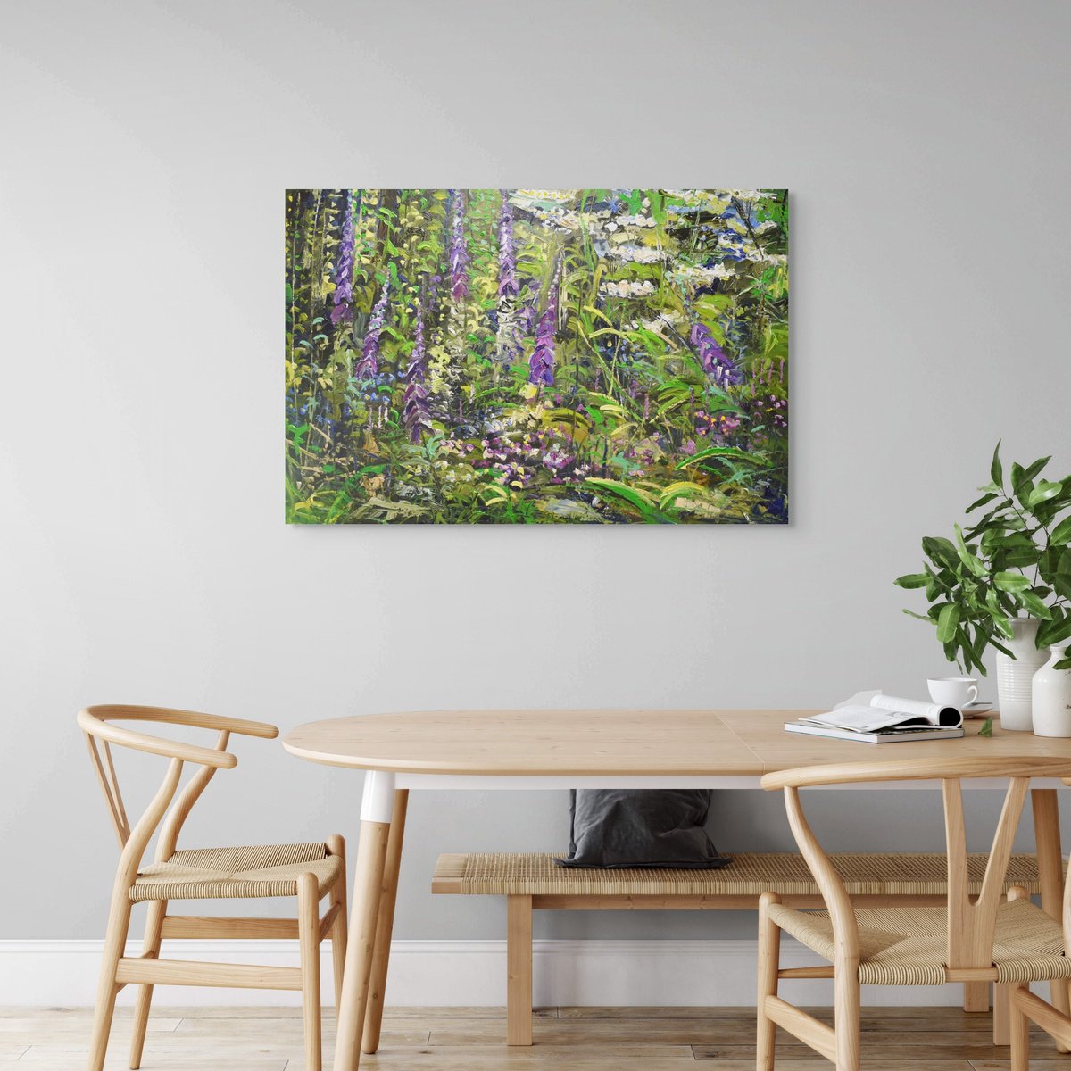 Impressionistic Botanical Oil Painting By Sonja Brussen, 48 X 32", Private Jungle, Original Artwork