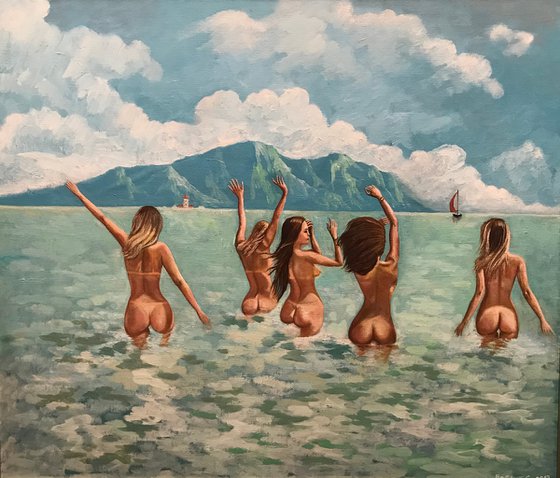 Original oil painting "Bathers" 60x70cm (2019)