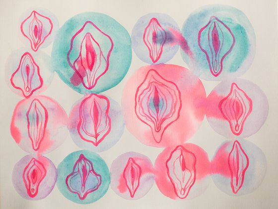 Watercolor stylish pattern with vulvas