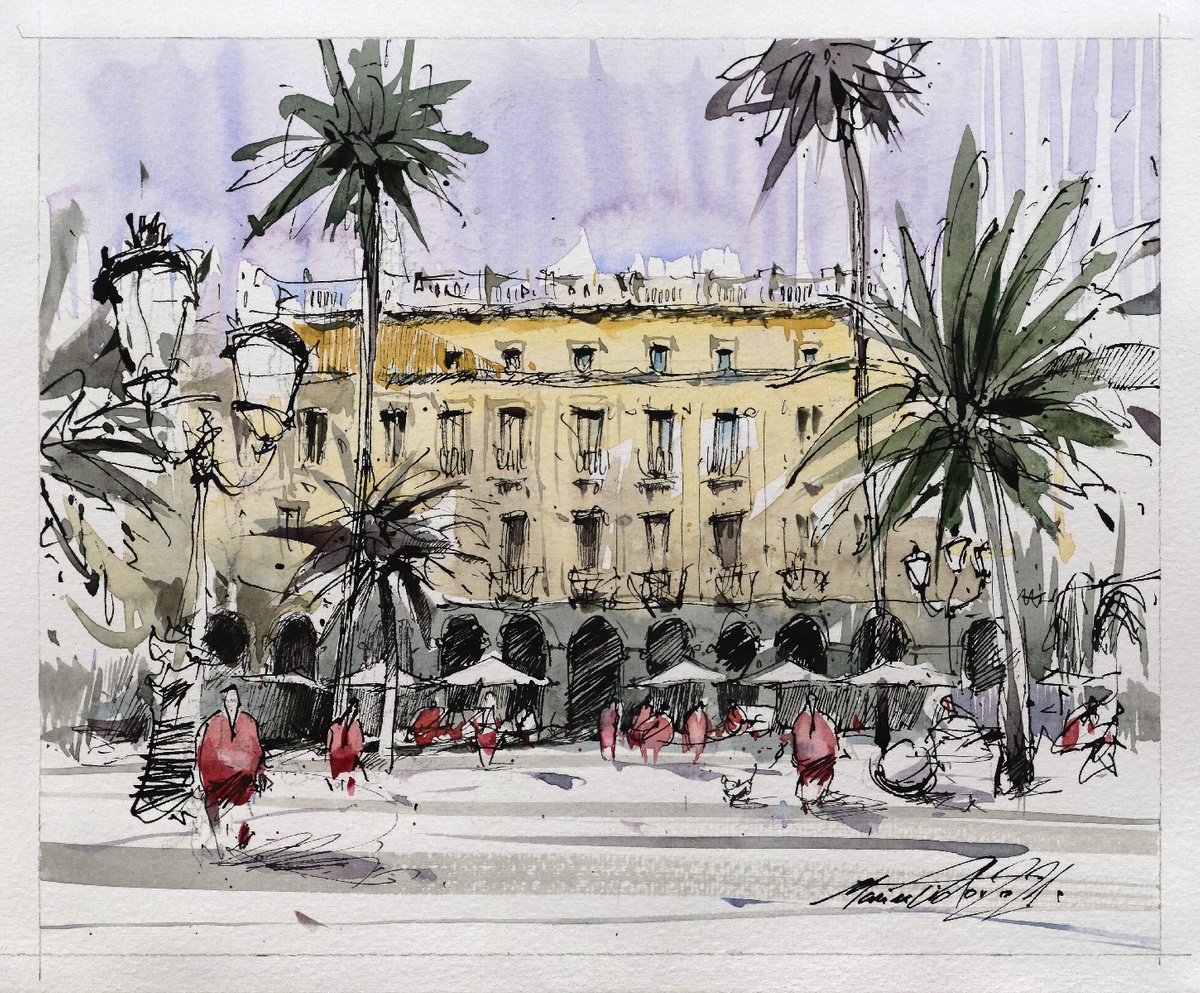 Barcelona Ink and watercolor by Marin Victor