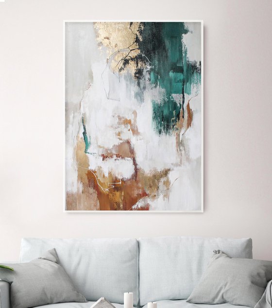 "Emerald Flux 2" Green gold abstract art