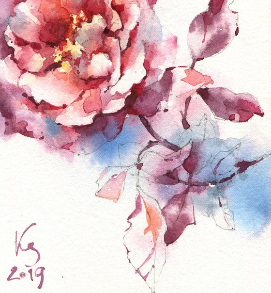 "Twilight smells like the scent of roses" original watercolor sketch small format