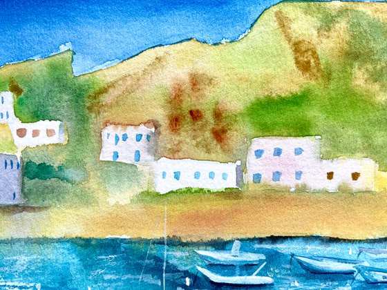 Sea Watercolor Painting, Beach Wall Art, Italy Original Painting, Coastal Home Decor, Nautical Picture