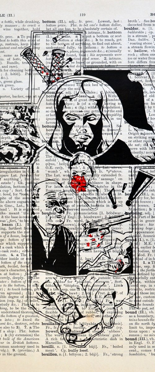 Comic Cross - Collage Art on Large Real English Dictionary Vintage Book Page by Jakub DK - JAKUB D KRZEWNIAK