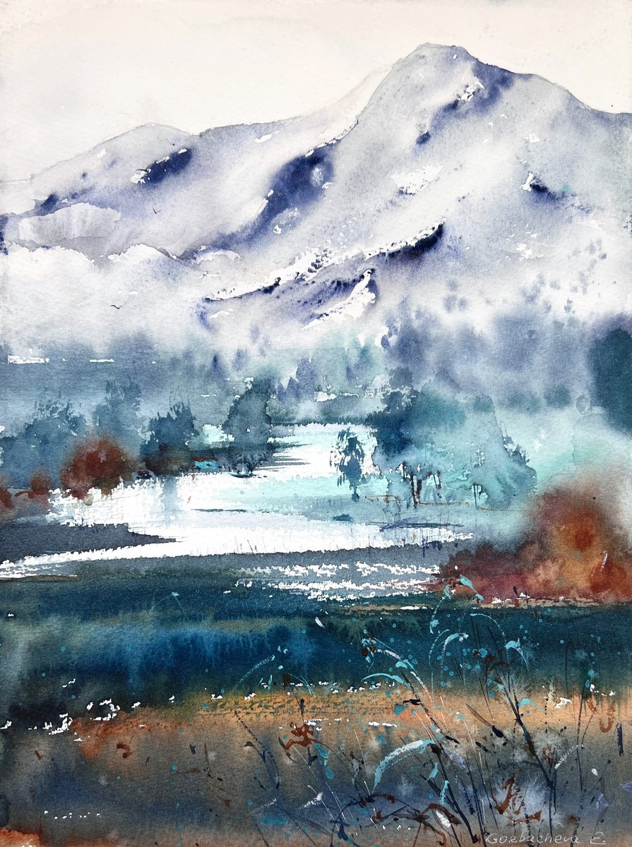 Impressionistic Watercolour , Mountain River #13 By Eugenia Gorbacheva, 9 X 12, Artwork For Sale On Artfinder