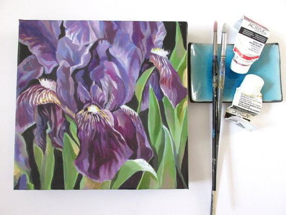 blue irises acrylic floral